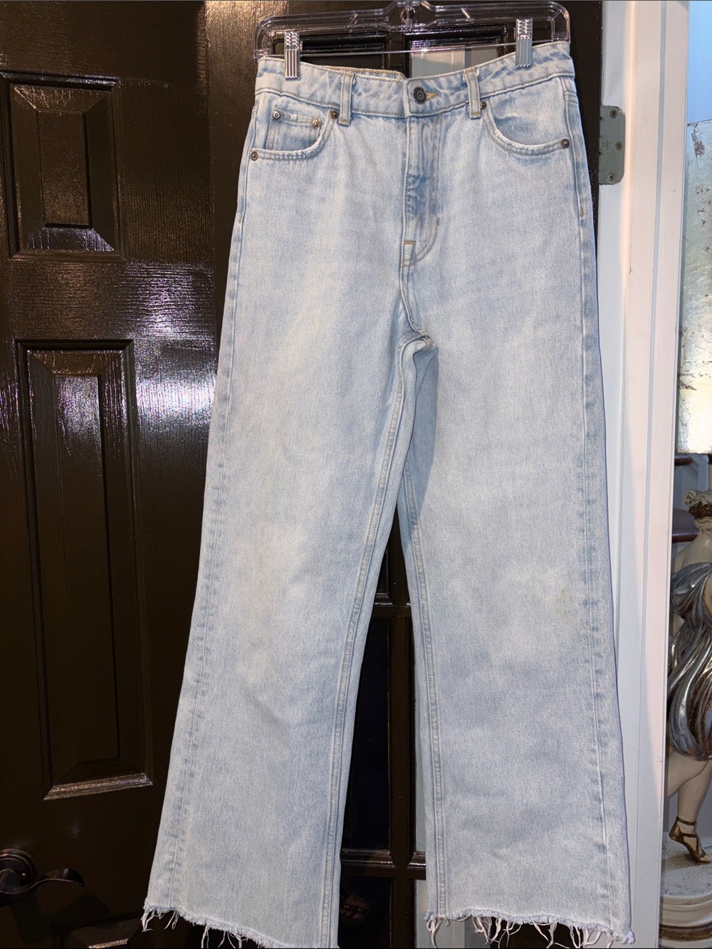 Zara Light Blue Wide Leg Jeans with Frayed Hem